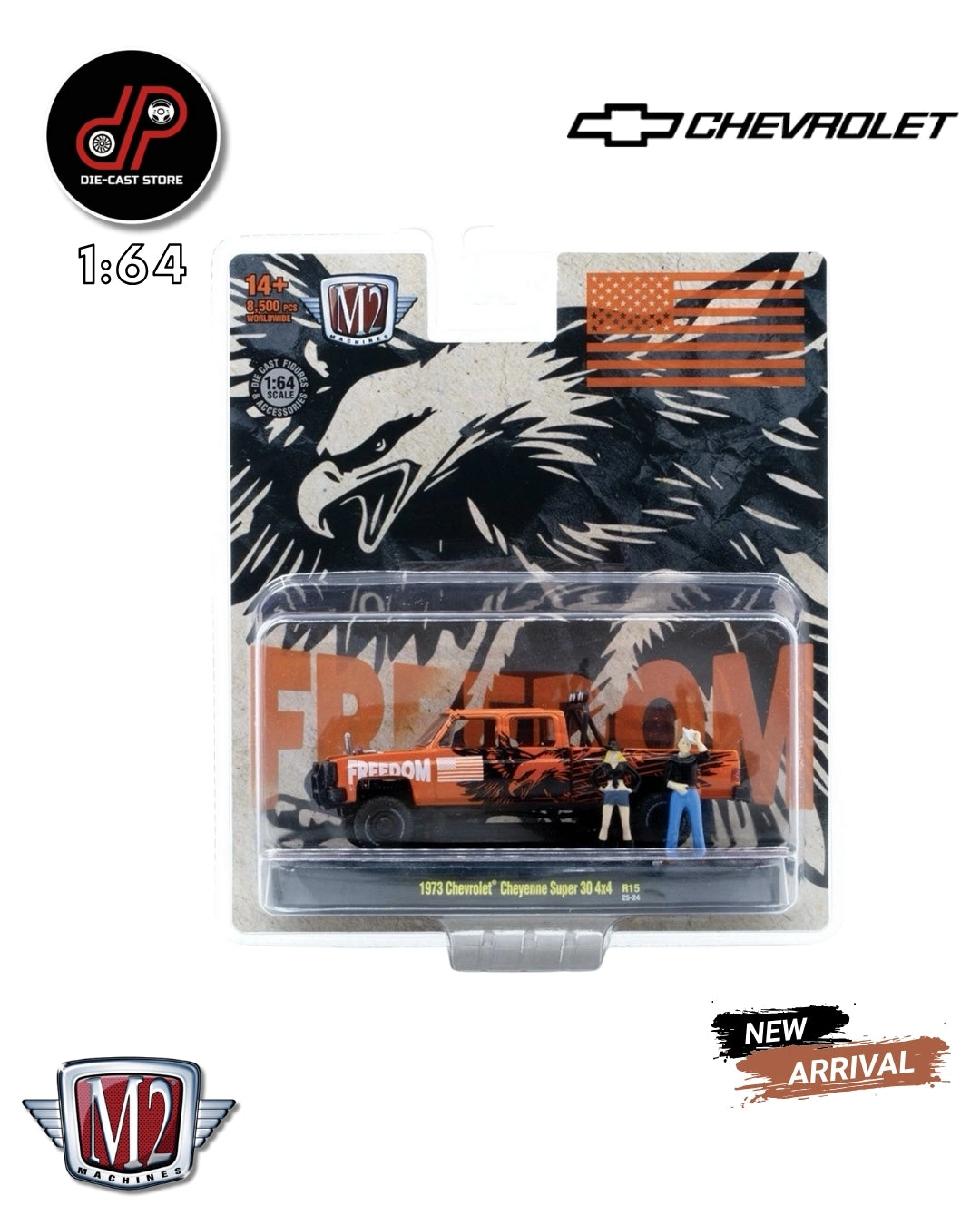 M2 MACHINES 1:64 CHEVROLET CHEYENNE SUPER 30 1973 DIORAMA M2 4X4 WITH 2 SCALE FIGURES