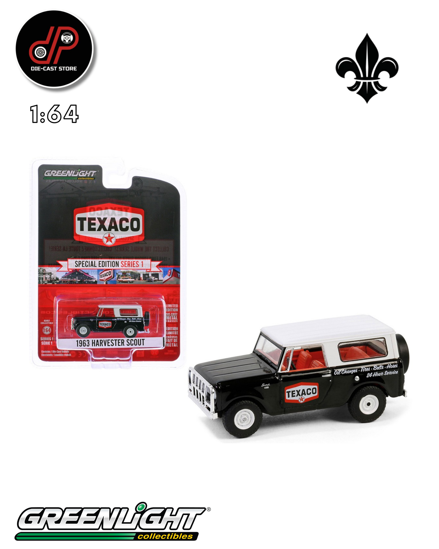 GREENLIGHT SPECIAL EDITION SERIES 1 1963 INTERNATIONAL HARVESTER SCOUT TEXACO BLACK/WHITE