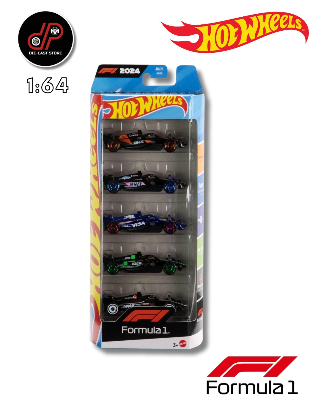 HOT WHEELS FORMULA 1 5-PACK (JGF58) — 1:64 DIE-CAST F1 RACE TEAM CARS