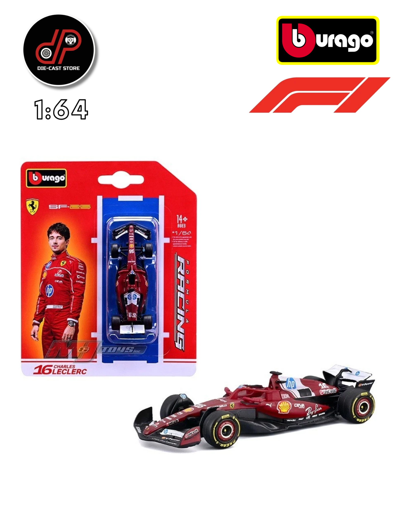 BBURAGO 1:64 F1 2025 FERRARI SF-25 #16 CHARLES LECLERC RACING FORMULARIO 18