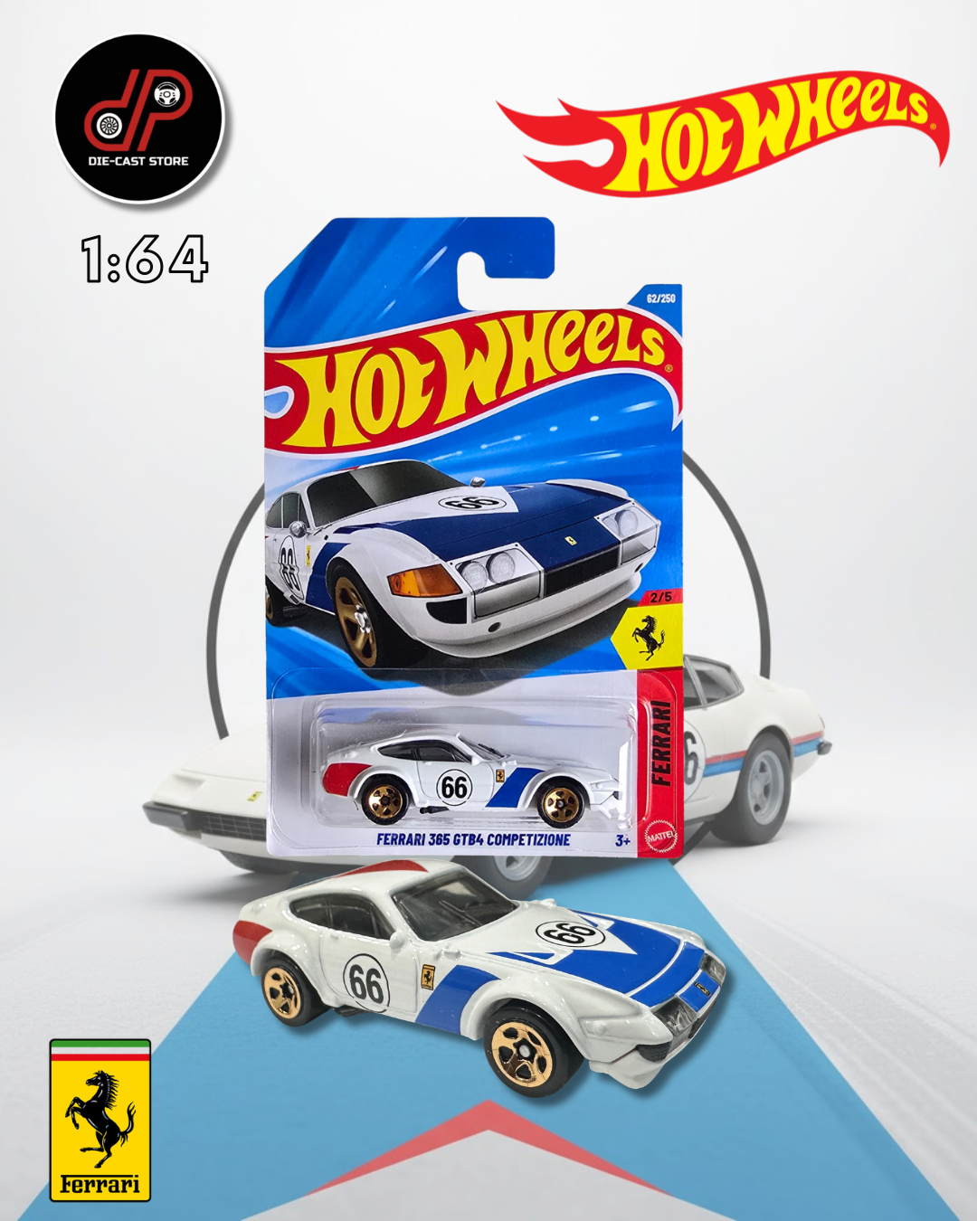 HOT WHEELS MAINLINE FERRARI 365 COMPETIZIONE GTB4 WHITE #66