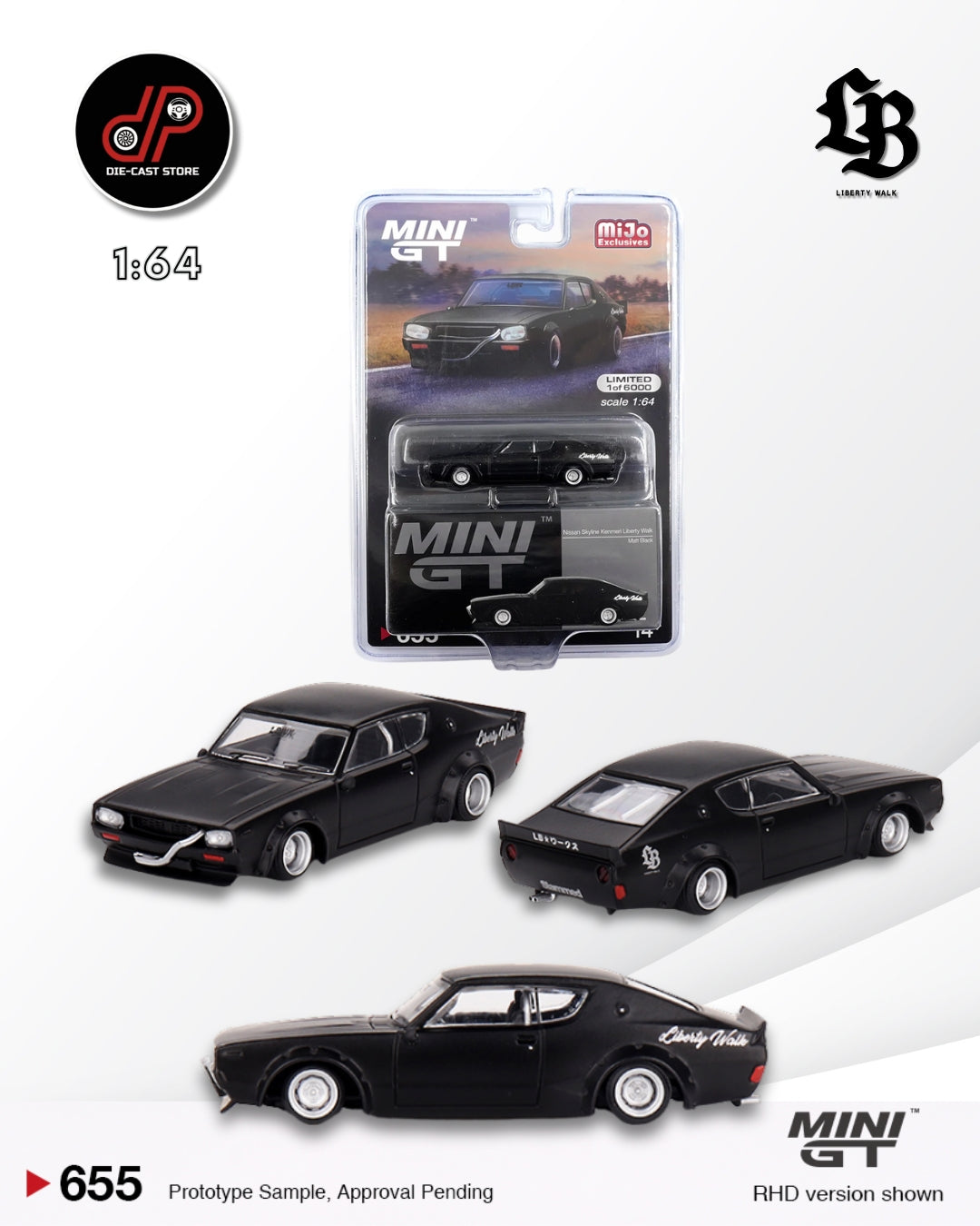 MGT00655 1/64 Nissan Skyline Kenmeri Liberty Walk Matt Black (RHD) MINI GT