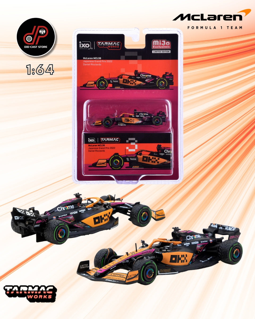 TARMAC WORKS 1/64 MCLAREN MCL36 JAPANESE GRAND PRIX 2022 DANIEL RICCIARDO #3 - GLOBAL64