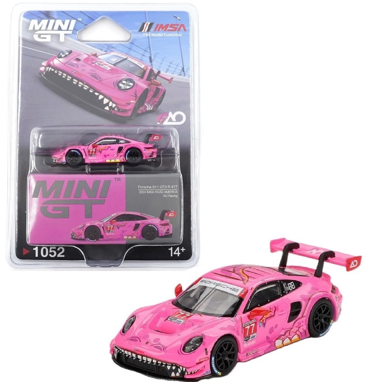 Mini GT 1:64 Porsche 911 GT3 R #77 AO Racing 2024 IMSA Road America MGT01052