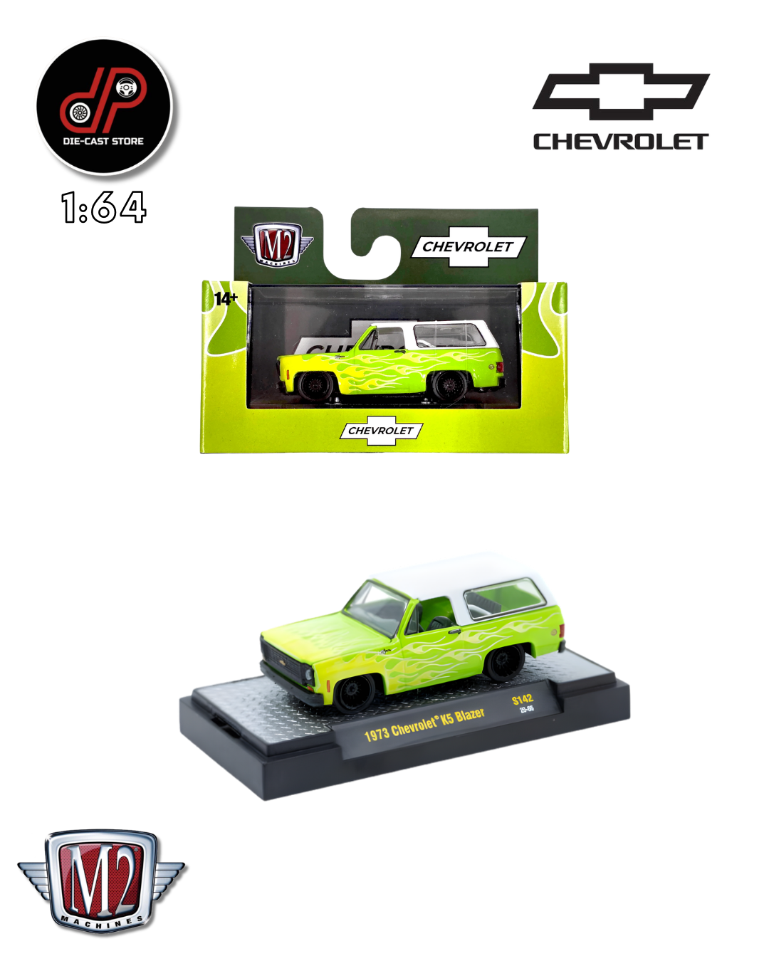 M2 MACHINES S112 1973 CHEVROLET K5 BLAZER LIME FLAMES