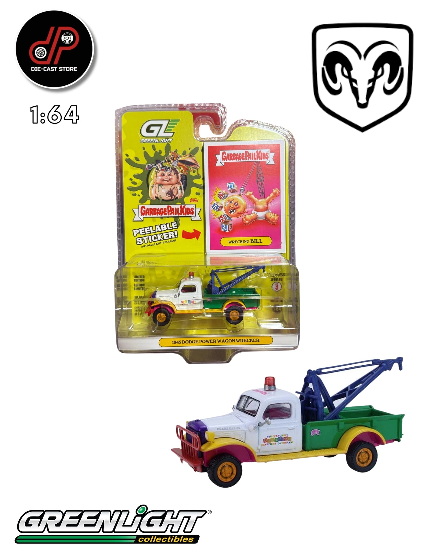 GREENLIGHT SERIES 8 1945 DODGE POWER WAGON WRECKER WHITE/GREEN/WRECKING BILL