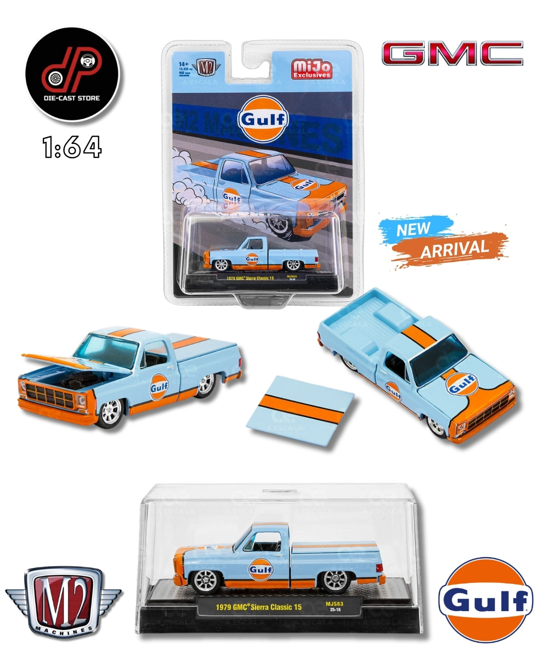 GMC Sierra Classic 15 1979 M2 1:64 Custom "GULF" Blue & Orange 31500-MJS83-6B