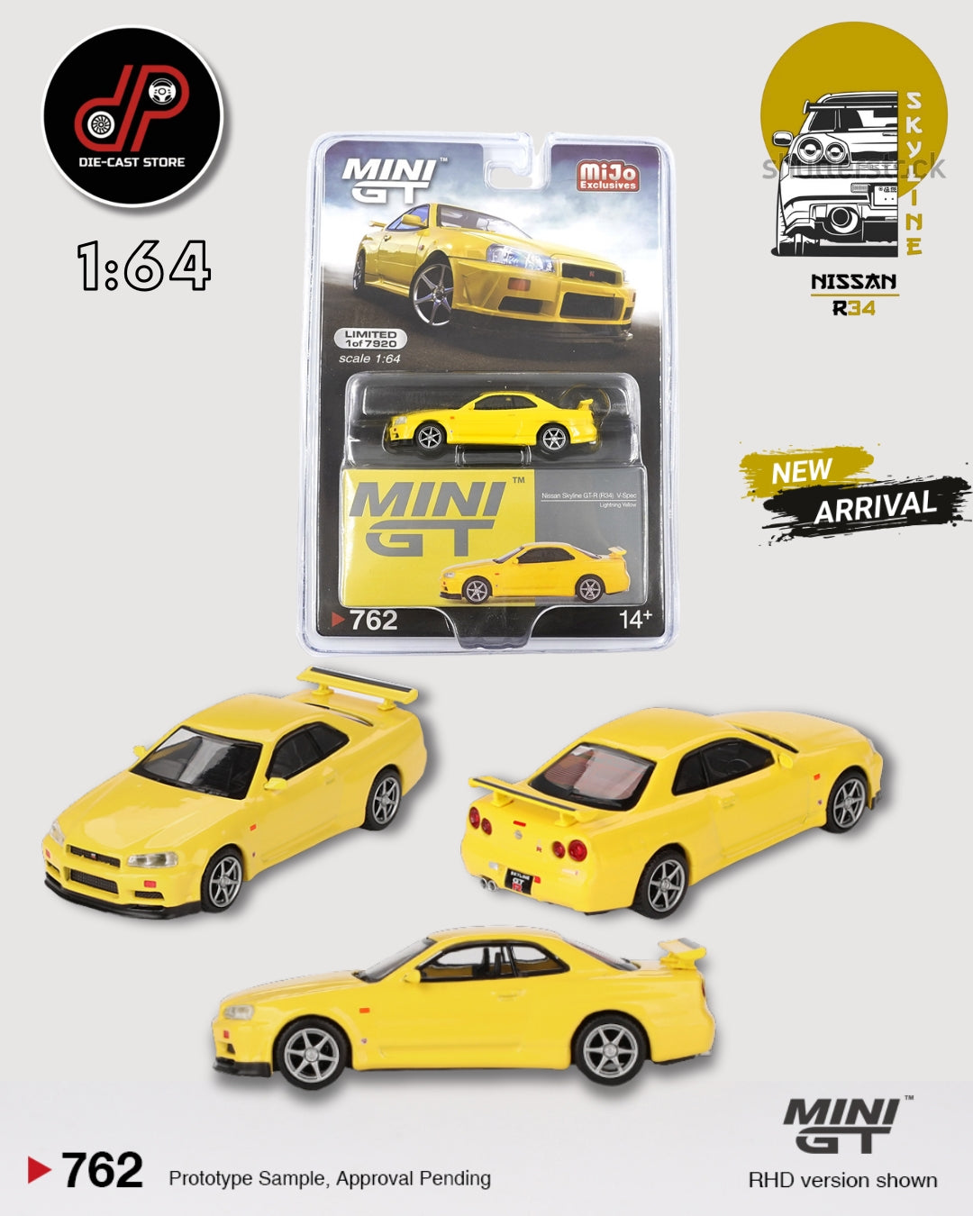 MGT00762 NISSAN SKYLINE GT-R (R34) V-SPEC LIGHTNING YELLOW