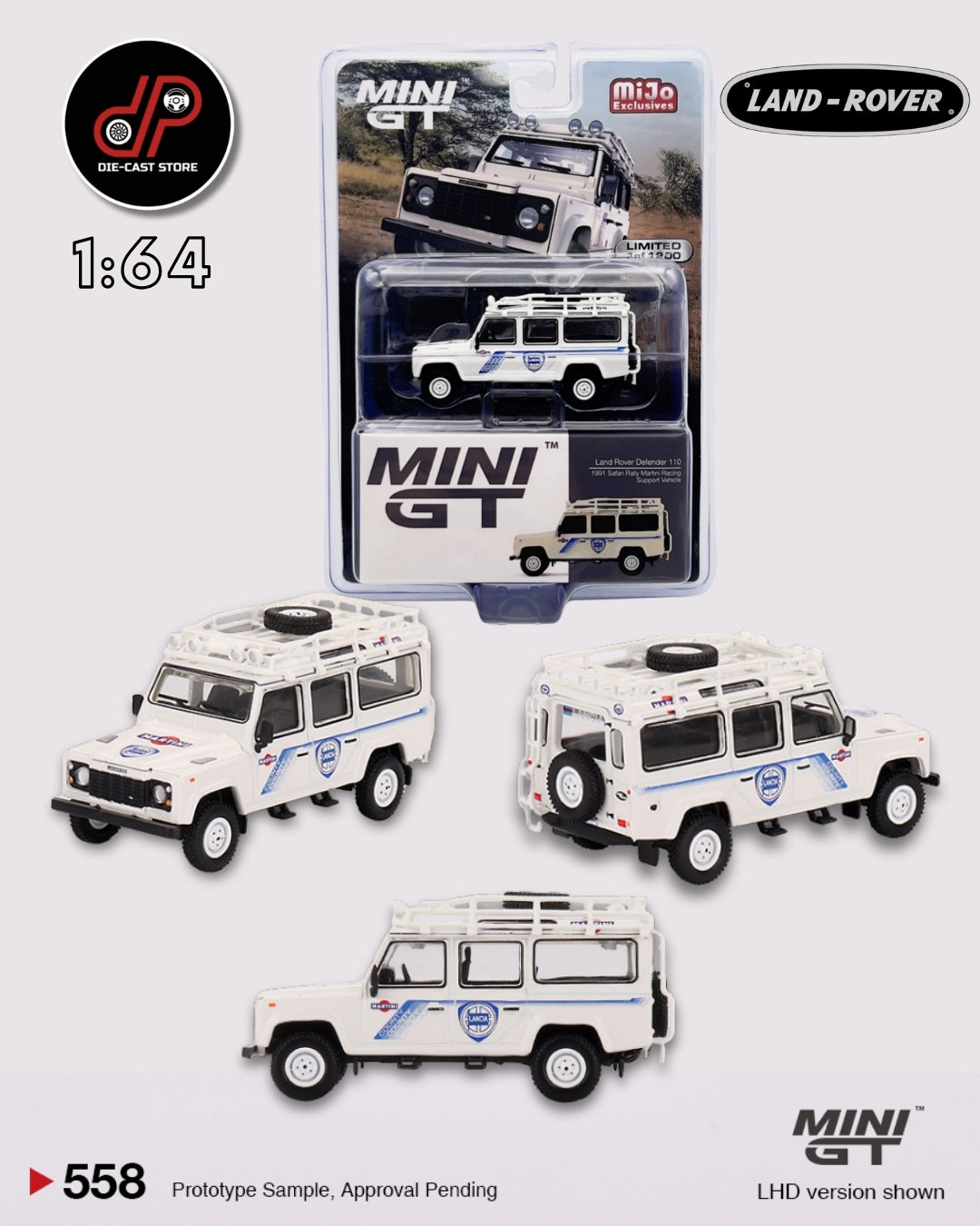 MGT00558 Land Rover Defender 110 1991 Safari Rally Martini Racing MINI GT