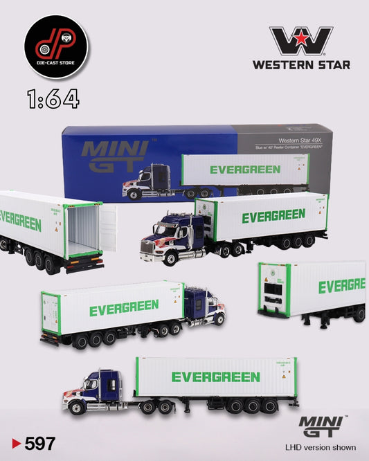 Western Star 49X Blue w/ 40' Reefer Container "EVERGREEN" MGT00597 MINI GT