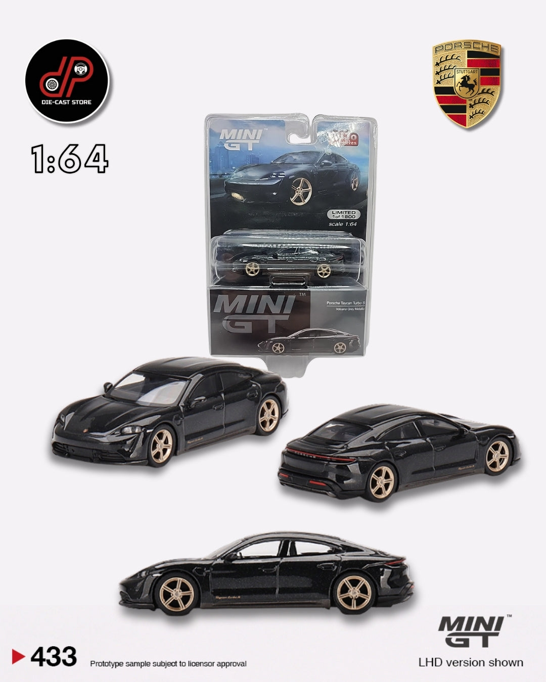 MGT00433 1/64 Porsche Taycan Turbo S Volcano Grey Metallic MINI GT