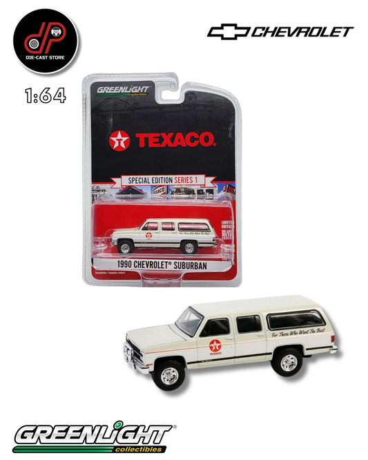 GREENLIGTH 1:64 TEXACO 1990 CHEVROLET SUBURBAN CREAM/WHITE