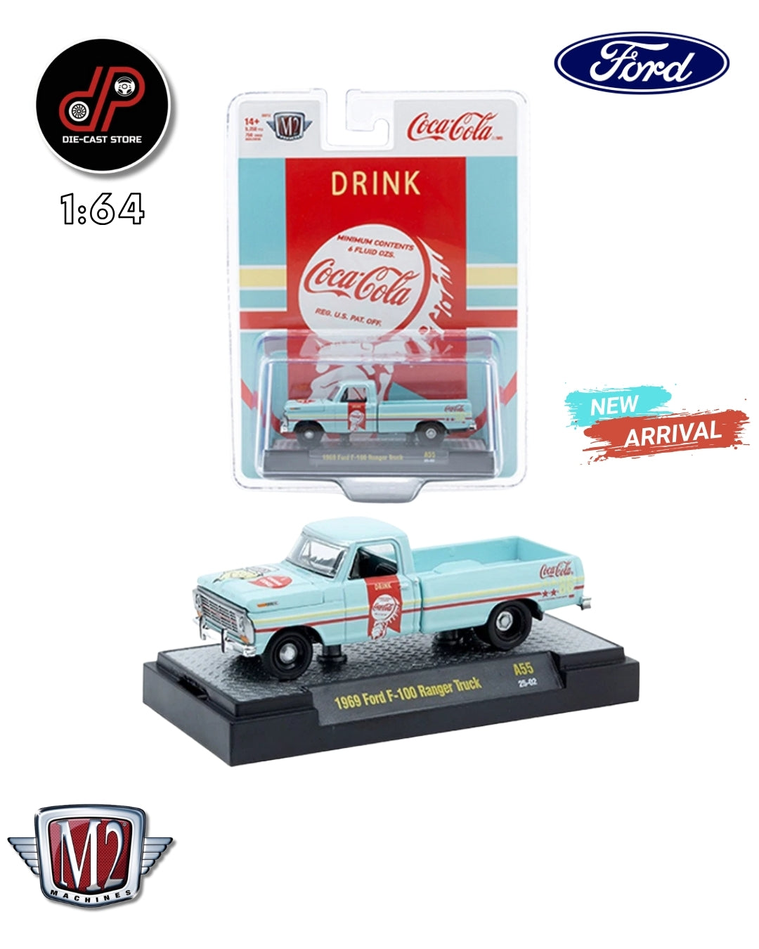 MACHINE M2 1:64 FORD F-100 1969 RANGER "COCA COLA" MODEL 52500-A55-P8