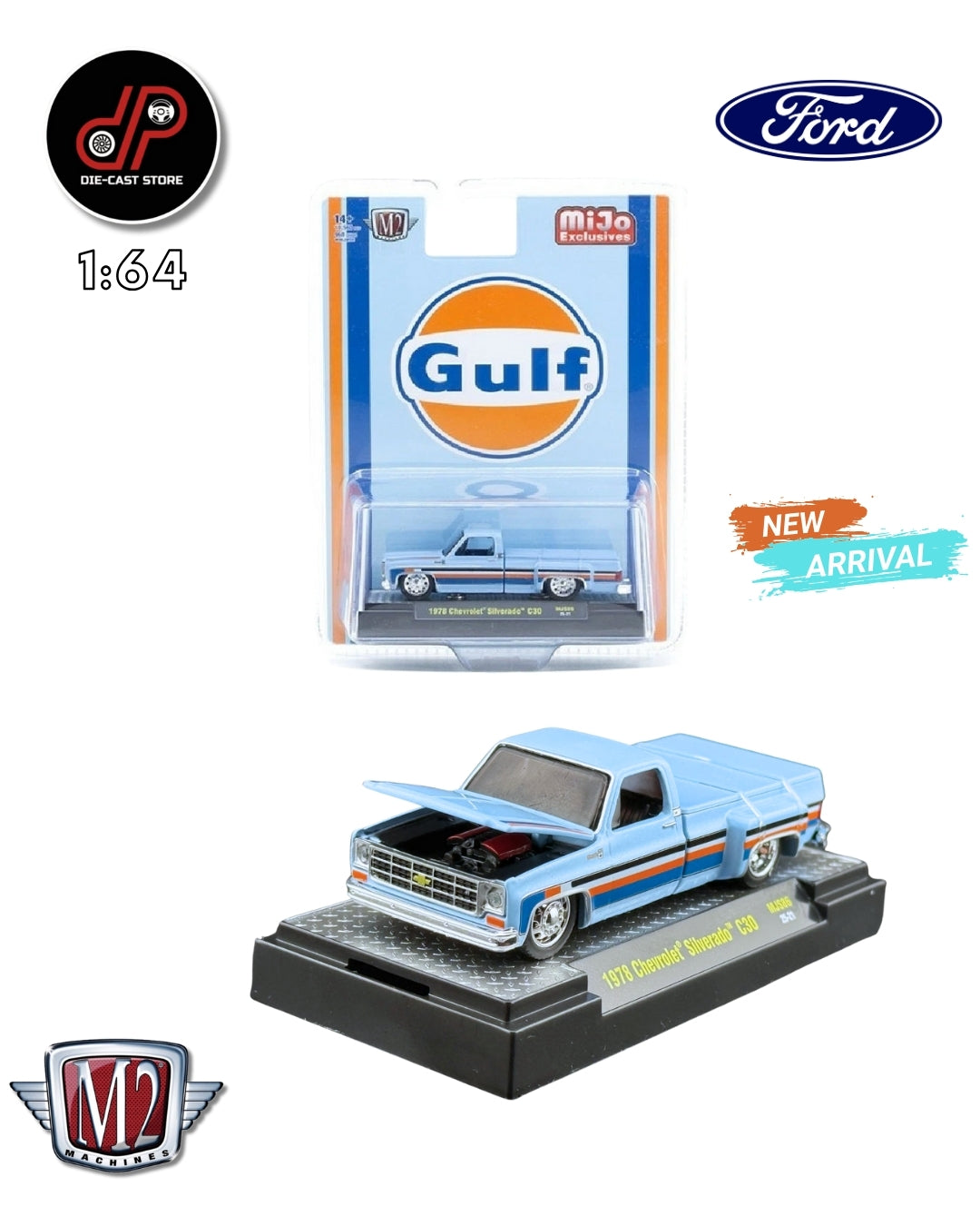 CHEVROLET SILVERADO C30 1978 M2 MACHINES 1:64 CUSTOM GULF - AZUL 31500-MJS86-6B