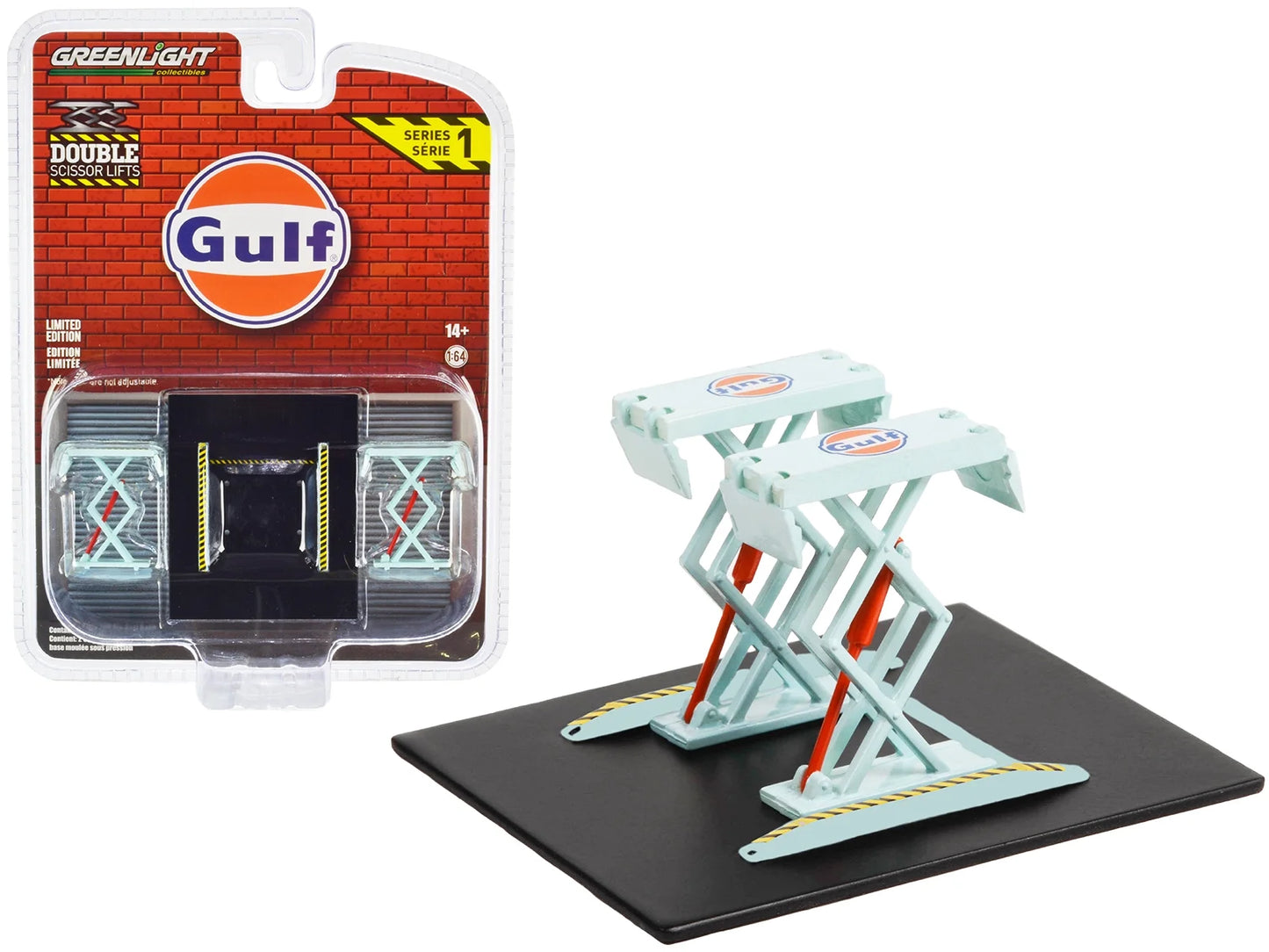 Automotive Double Scissor Lift "Gulf Oil" Light Blue "Double Scissor Lifts" Series 1 1/64 GreenLight