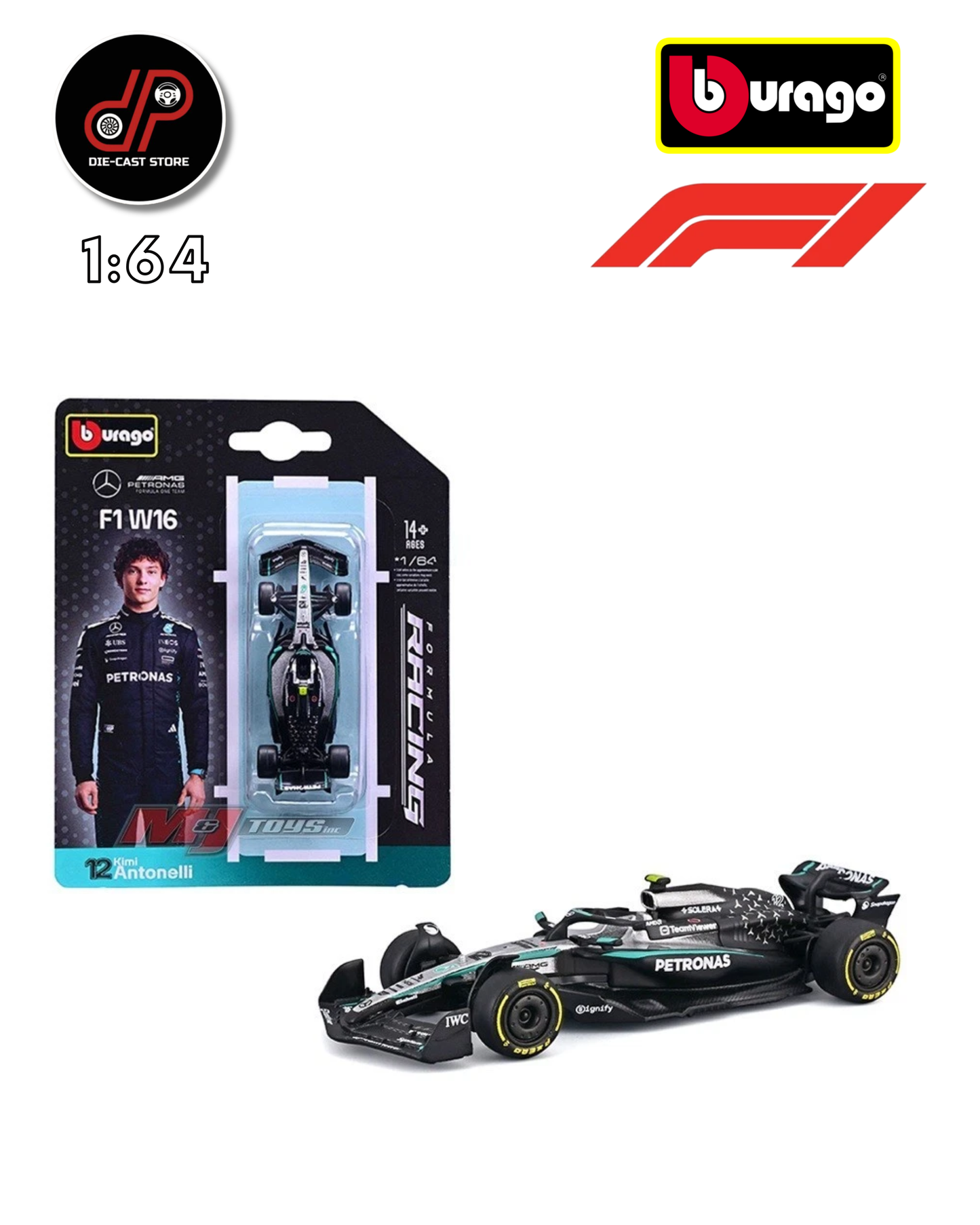 MERCEDES AMG F1 W16 #12 ANTONELLI FORMULA ONE F1 (2025) 1/64 DE BBURAGO