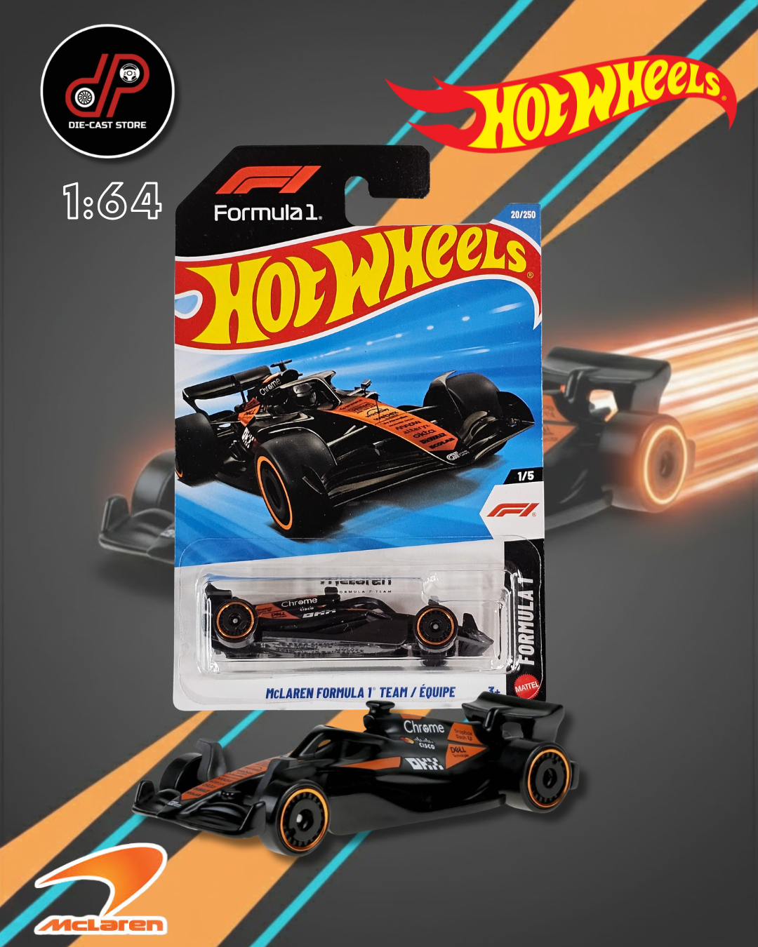 HOT WHEELS MAINLINE MCLAREN F1 BLACK/ORANGE