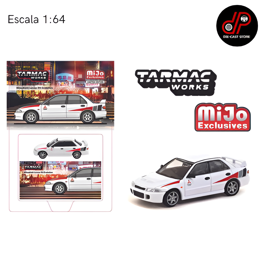 MITSUBISHI LANCER RS EVO RHD WHITE 1/64 DIECAST BY TARMAC WORKS RIGHT DRIVER SIDE