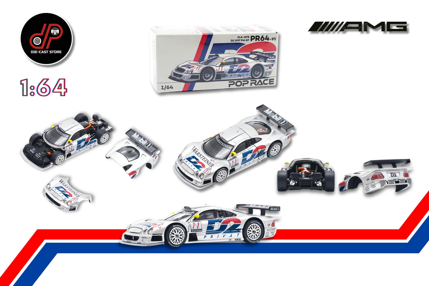 POP RACE #95 1:64 MERCEDES BENZ CLK AMG GTR -1997 FIA GT D2 PRIVAT GREY