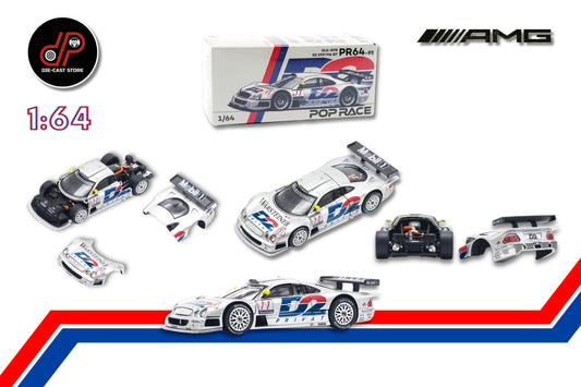 POP RACE #95 1:64 MERCEDES BENZ CLK AMG GTR -1997 FIA GT D2 PRIVAT GREY