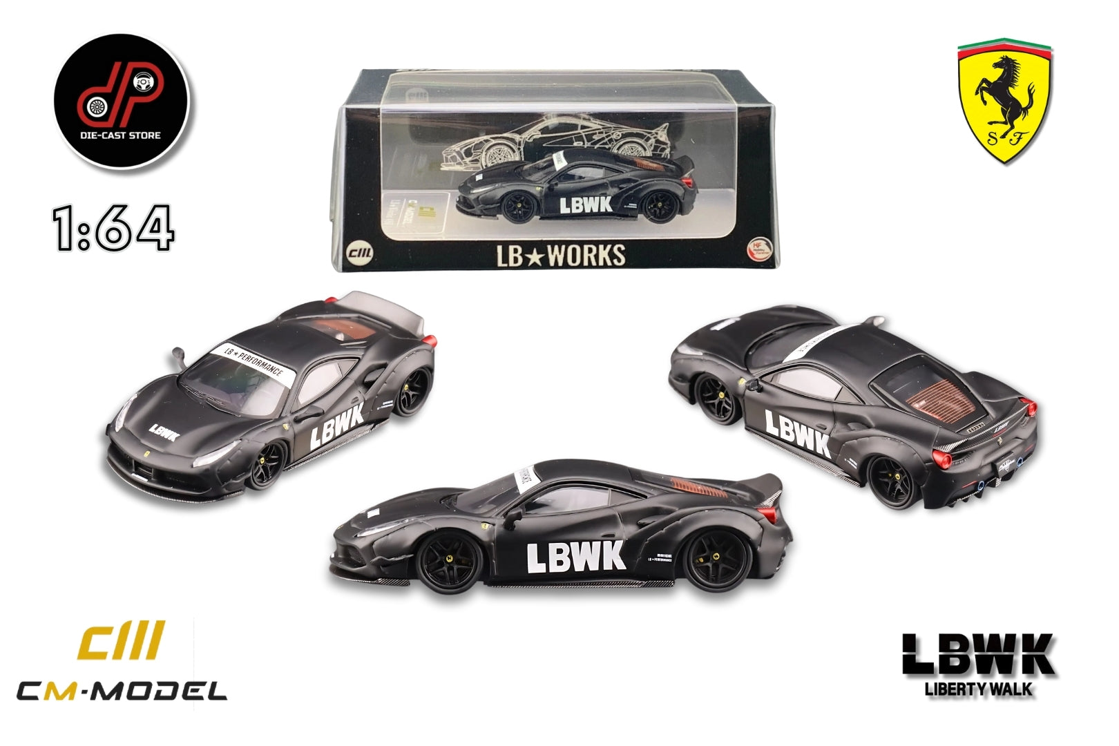 CM-MODEL 1:64 LB-FERRARI 488 LBWK - MATE BLACK - LIMITED EDITION – DP ...