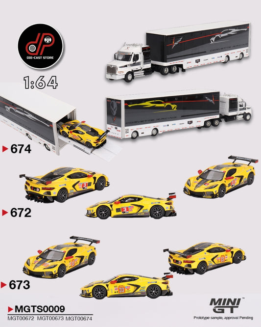 Mini GT 1/64 Corvette Racing C8.R Racing Transporter Set MGTS0009