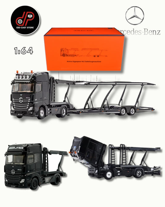 GCD 1:64 Black AMG Actros Gigaspace 4x2 Trailer Truck Model Diecast Metal Car