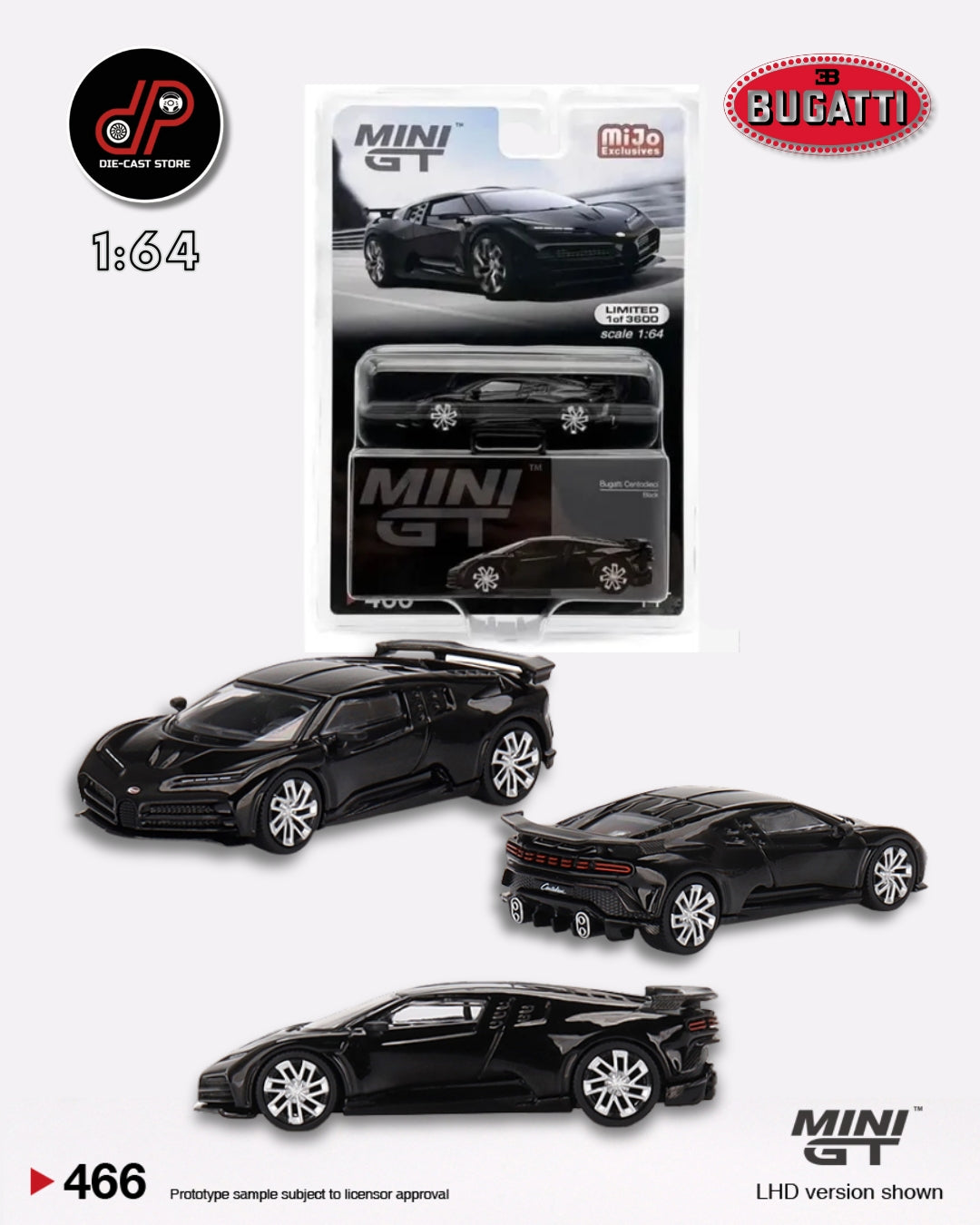 MGT00466 – BLACK – BUGATTI CENTODIECI – LHD – USA EXCLUSIVE MINI GT