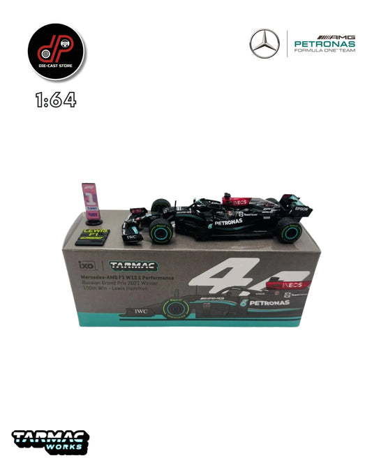 Tarmac Works AMG F1 W12 E Performance # 44 Lewis Hamilton 100th win Russian Grand Prix 2021 winner