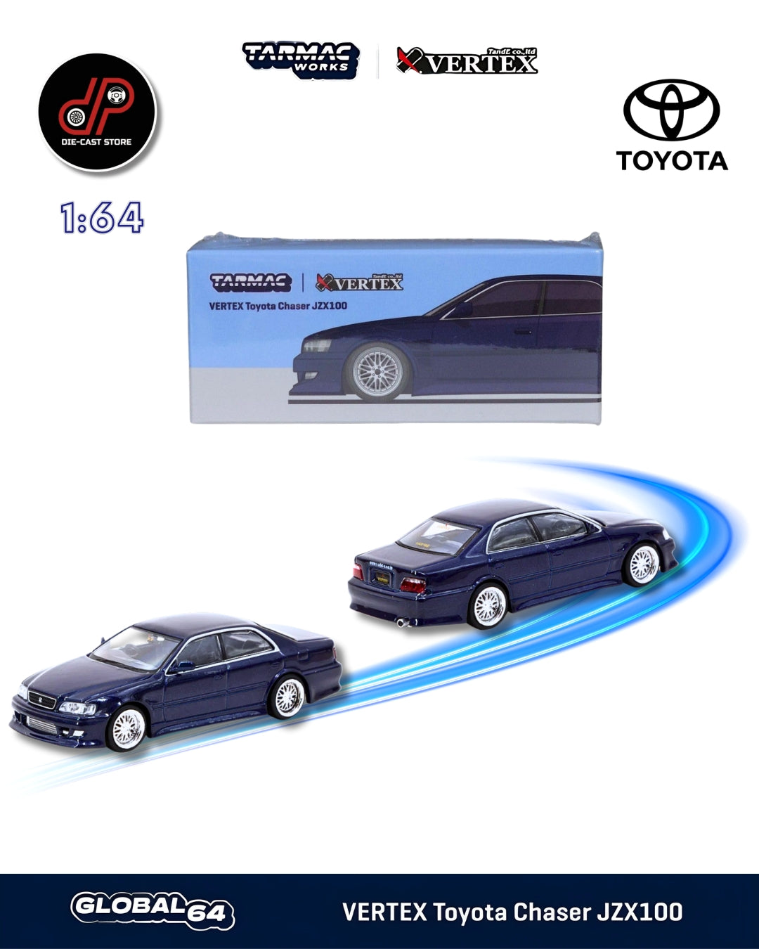 Tarmac Works VERTEX Toyota Chaser JZX100 Blue