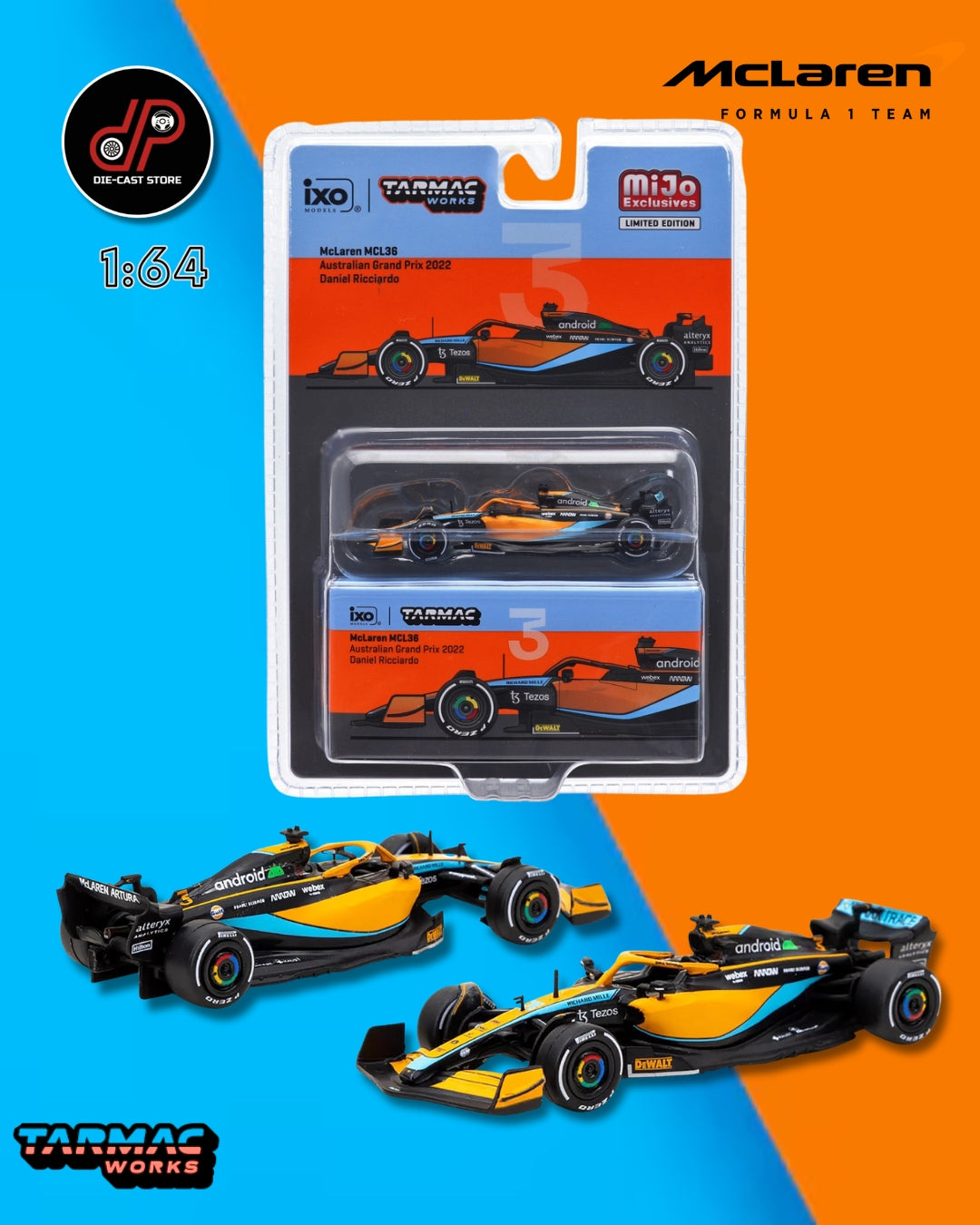 Tarmac Works X iXO Models 1/64 McLaren MCL36 Australian Grand Prix 2022 #3 Daniel Ricciardo