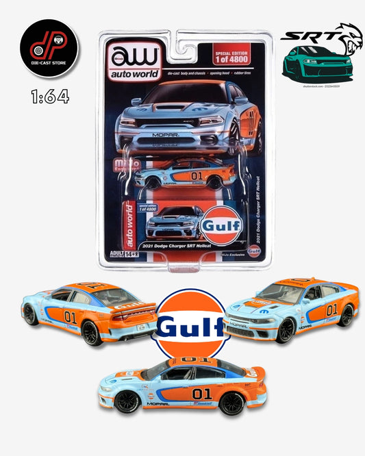 AUTOWORLD 2021 DODGE CHARGER SRT HELLCAT CUSTOM 1/64 GULF LIVERY CP8084