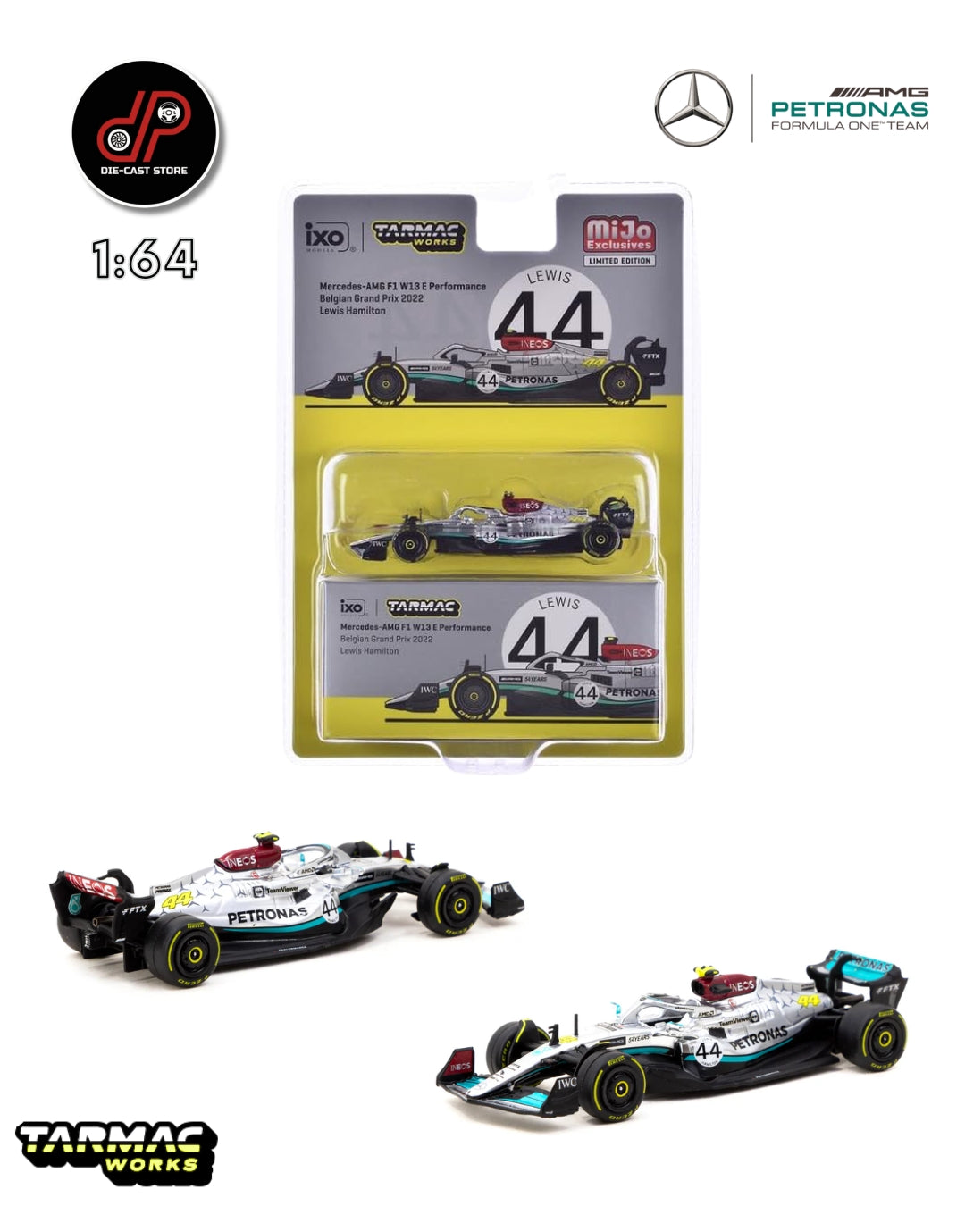 TARMAC WORKS 1/64 MERCEDES-AMG F1 W13 E PERFORMANCE BELGIAN GRAND PRIX 2022 LEWIS HAMILTON #44
