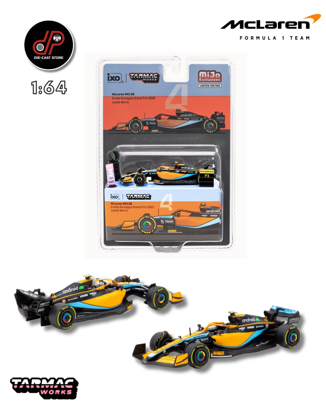 TARMAC WORKS X IXO MODELS 1/64 MCLAREN MCL36 EMILIA ROMAGNA GRAND PRIX 2022 #4 LANDO NORRIS - GLOBAL64