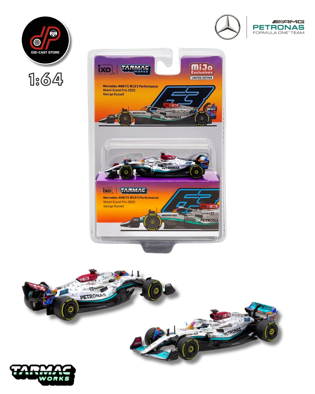 TARMAC WORKS X IXO MODELS 1/64 MERCEDES-AMG F1 W13 E E PERFORMANCE MIAMI GRAND PRIX 2022 #63 GEORGE RUSSELL- GLOBAL64