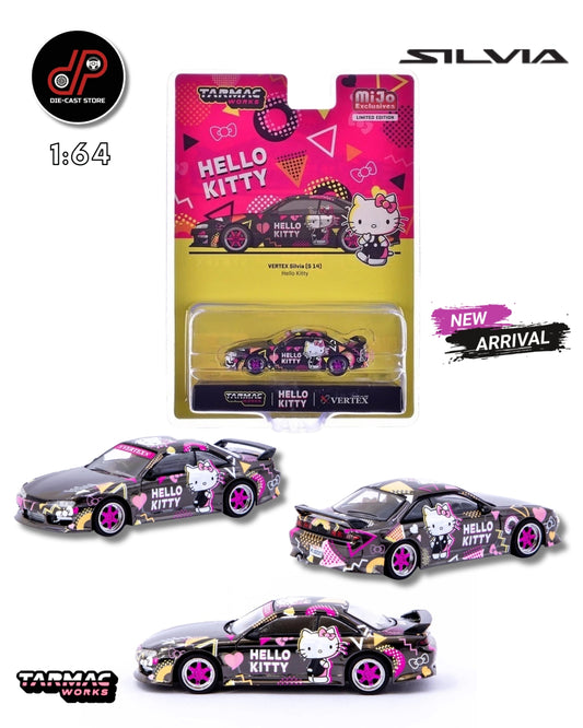 TARMAC WORKS 1:64 VERTEX NISSAN SILVIA S14 HELLO KITTY NEGRO CROMO T64G-018-HK