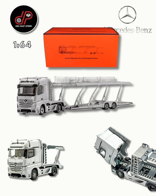 GCD 1:64 Silver AMG Actros Gigaspace 4x2 Trailer Truck Model Diecast Metal Car
