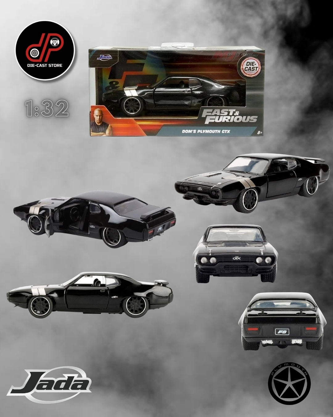 JADA 1:32 DOM'S PLYMOUTH GTX NEGRO