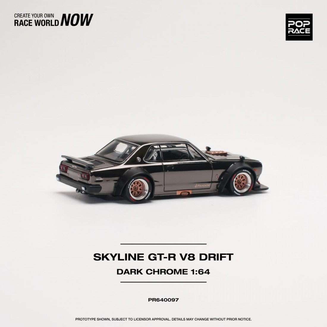 POPRACE 1/64 NISSAN SKYLINE GT-R V8 DRIFT HAKOSUKA DARK CHROME DIECAST SCALE MODEL CAR