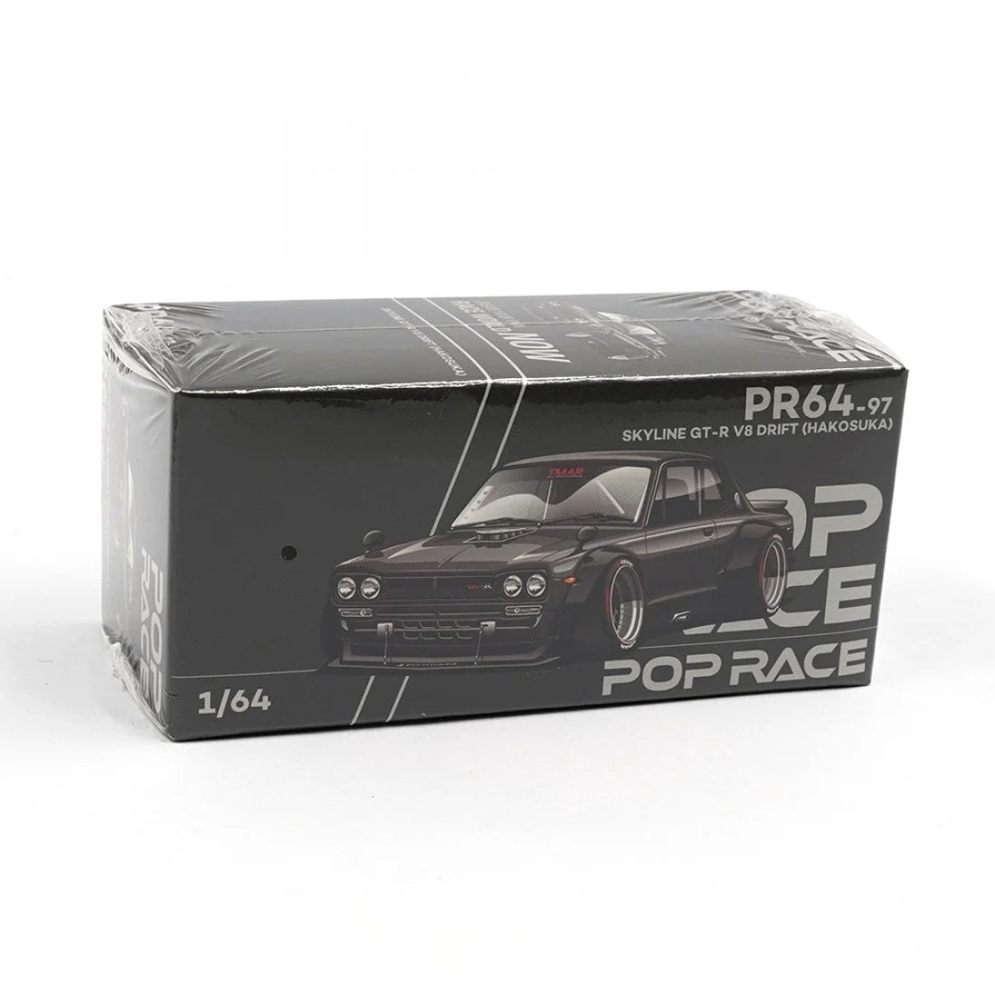 POPRACE 1/64 NISSAN SKYLINE GT-R V8 DRIFT HAKOSUKA DARK CHROME DIECAST SCALE MODEL CAR