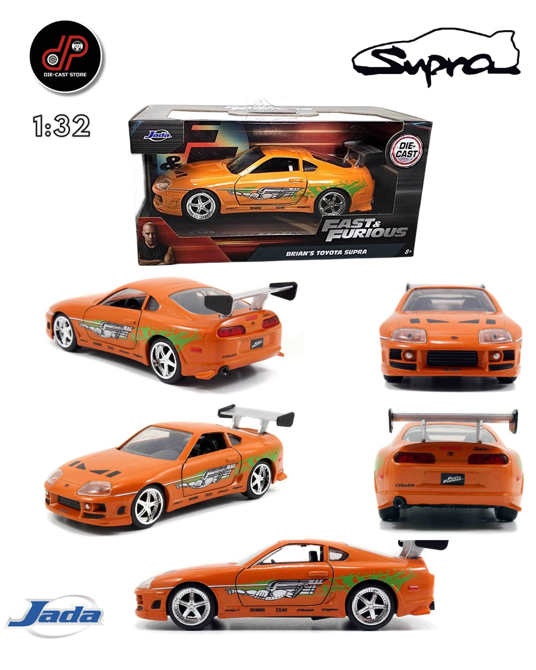 JADA 1:32  & FURIOUS: BRIAN'S TOYOTA SUPRA (ORANGE)