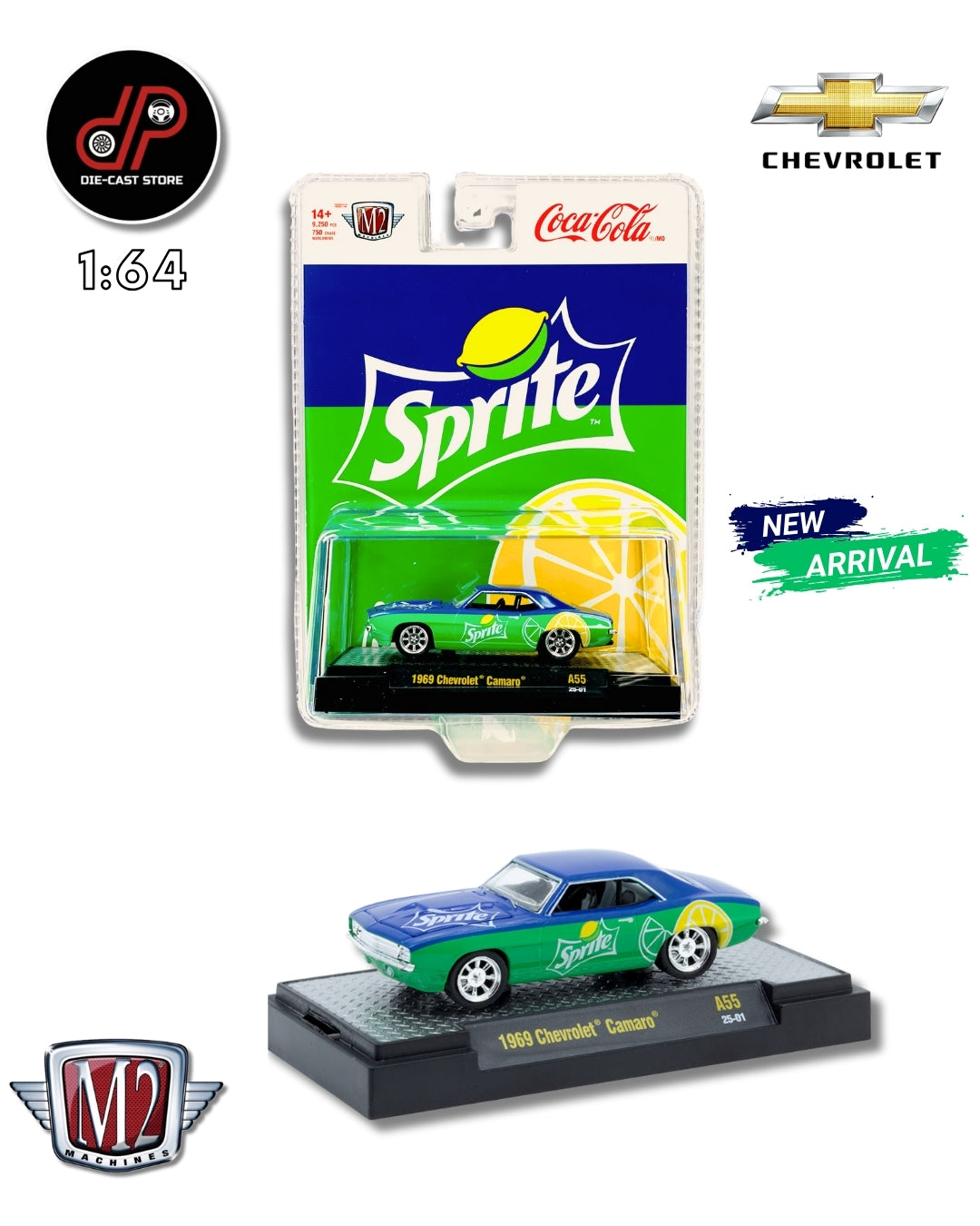 M2 MACHINES 1:64 COCA-COLA 2025 RELEASE A55 1969 CHEVROLET CAMARO SPRITE