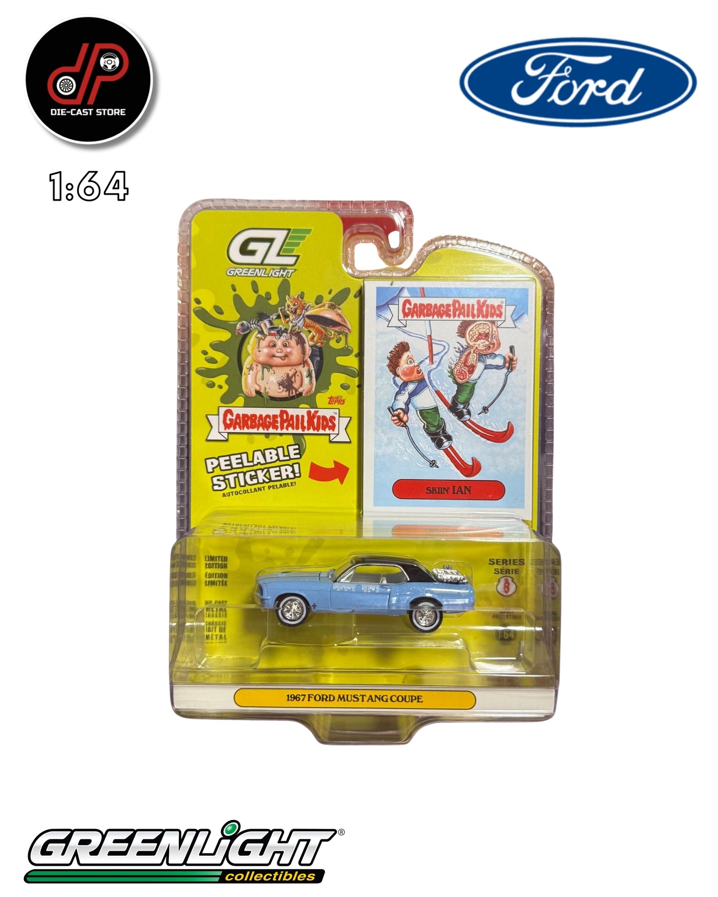 GREENLIGHT SERIES 8 1967 FORD MUSTANG COUPE LIGHT BLUE/SKIIN' IAN