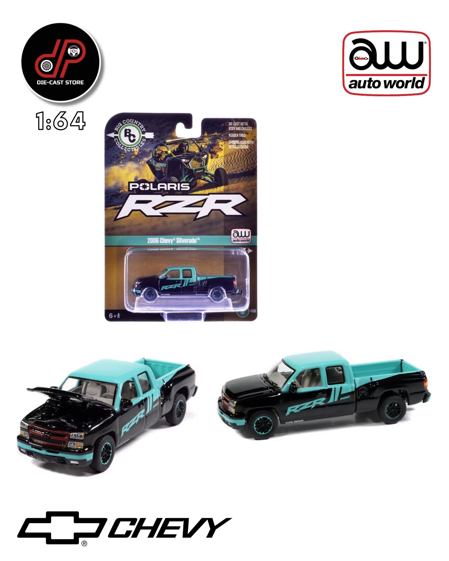 AUTO WORLD 2006 CHEVY SILVERADO POLARIS RZR BLACK/TEAL