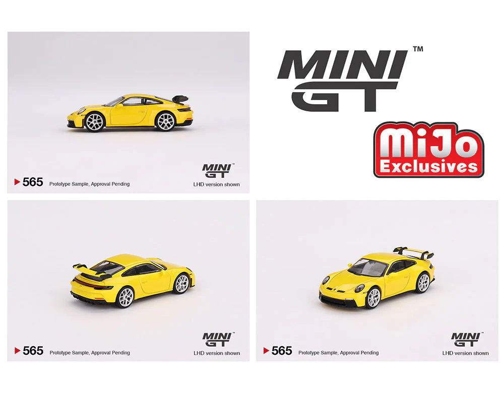 #565 Porsche 911 (992) GT3 Racing Yellow RHD – Diecast Toyz SG MINI GT