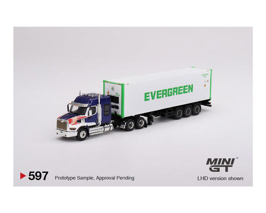 Western Star 49X Blue w/ 40' Reefer Container "EVERGREEN" #597 MINI GT