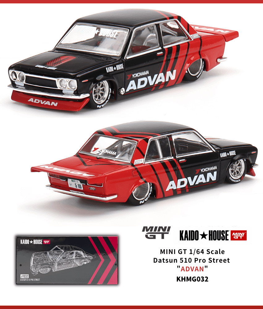 Mini GT Kaido House #032 - Datsun 510 Pro Street (Advan - 1/64 Scale Boxed)