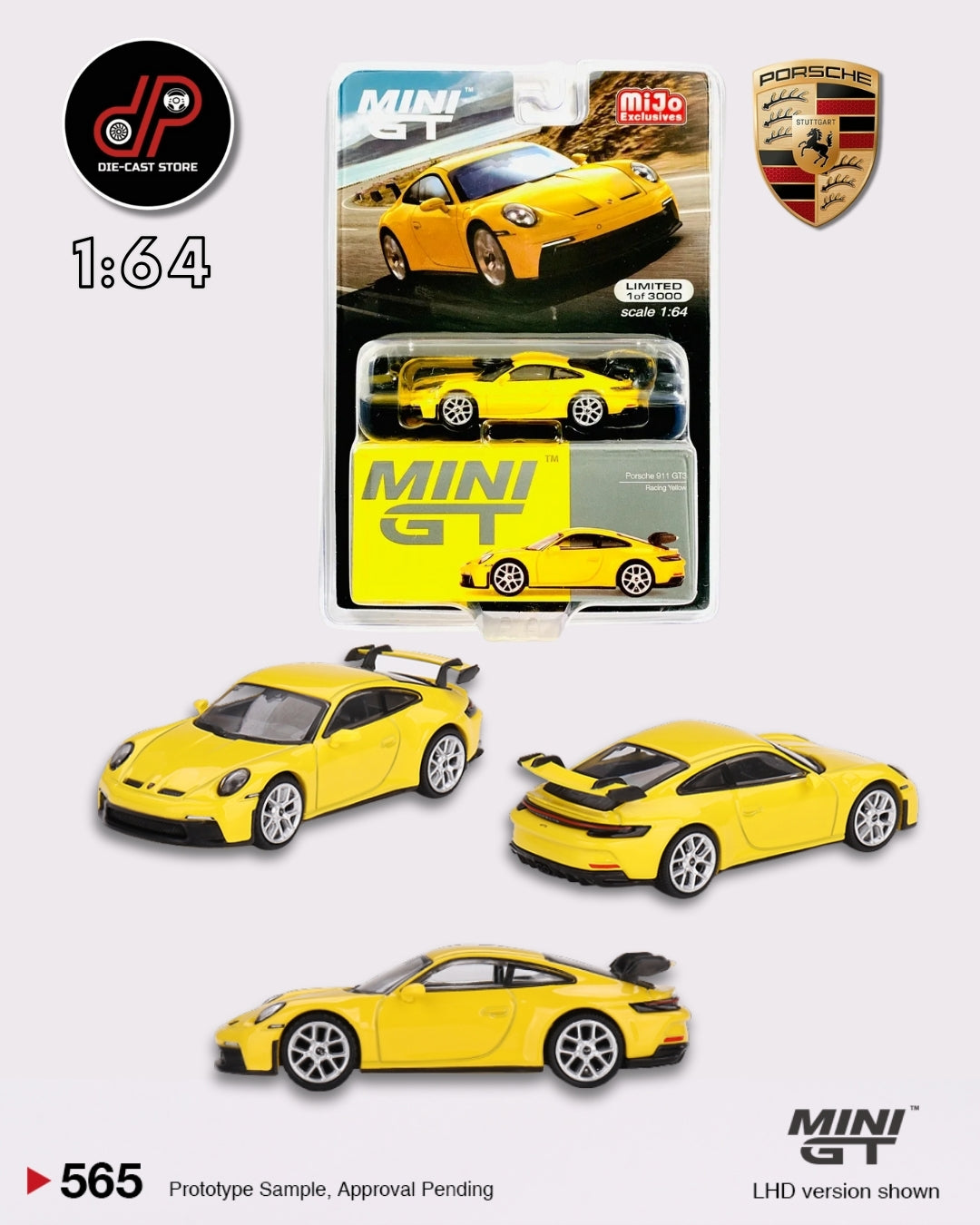 MGT00565 Porsche 911 (992) GT3 Racing Yellow RHD – Diecast Toyz SG MINI GT