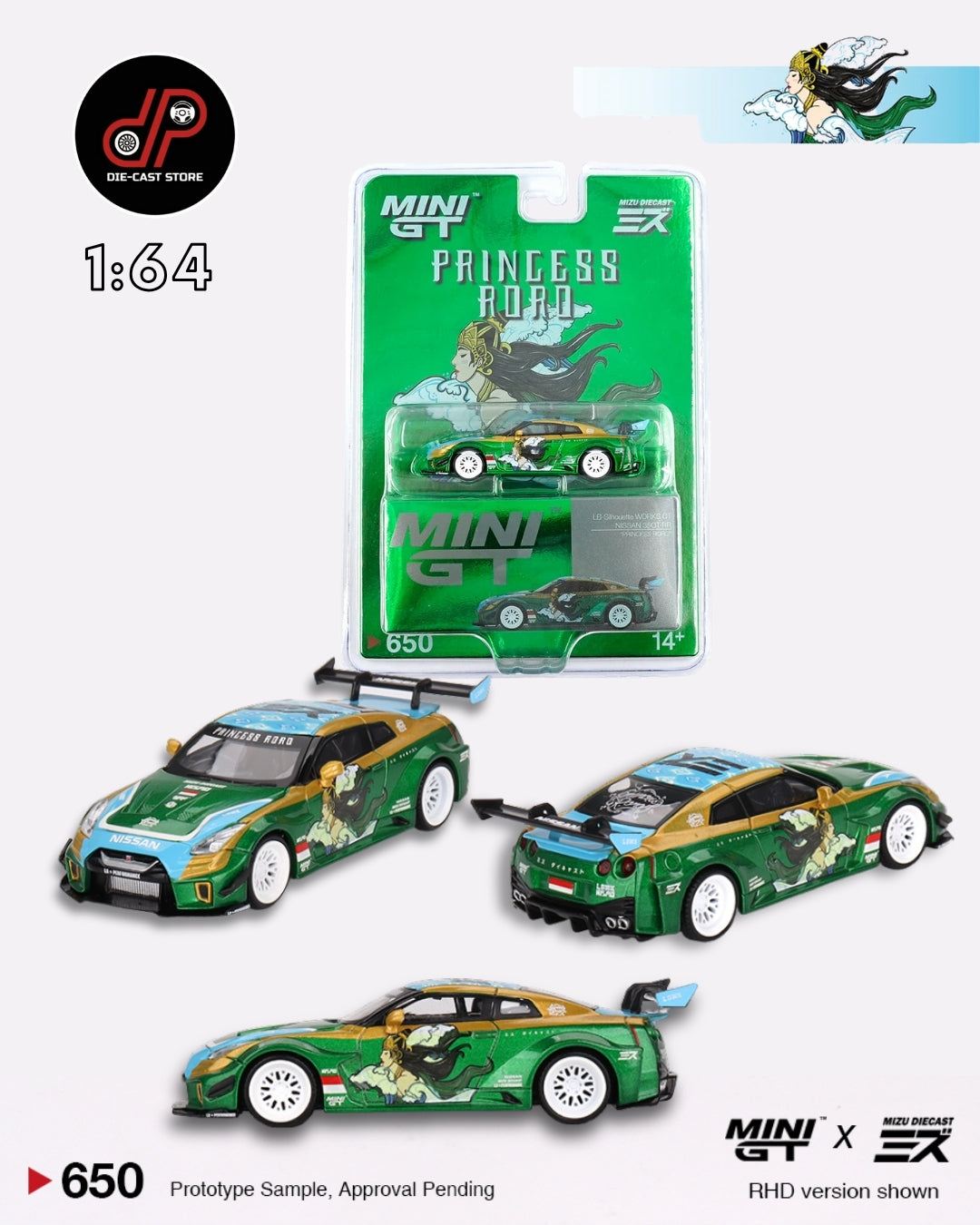 MGT00650 LB-Silhouette WORKS GT NISSAN 35GT-RR Ver.2 “PRINCESS RORO” MINI GT x MIZU Diecast