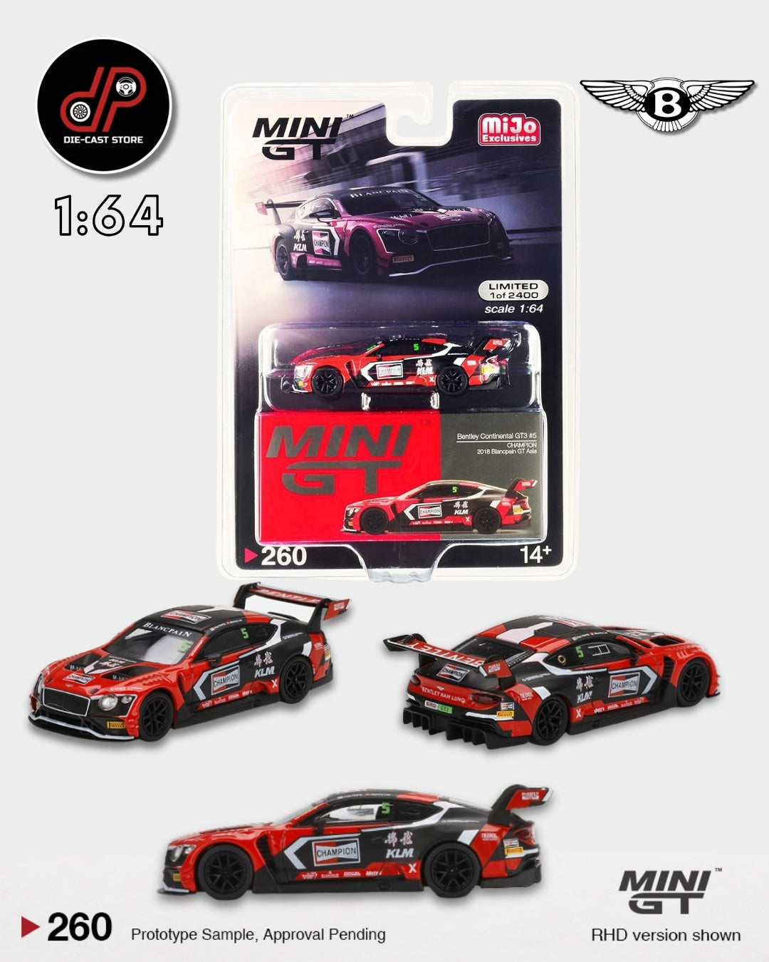 MGT00260 | Bentley Continental GT3 #5 CHAMPION 2018 Blancpain GT Asia - MINI GT